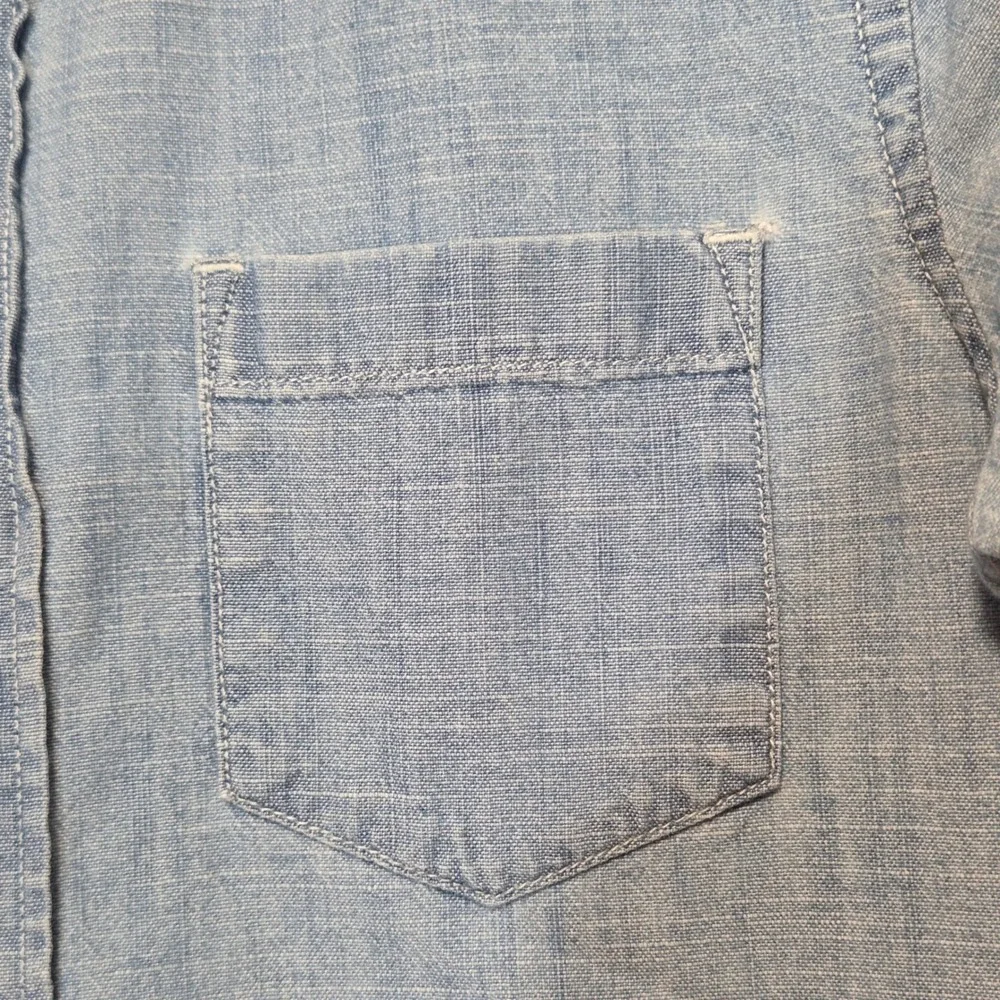 Crewcuts Chambray Short Sleeve Button Down Shirt‎ Boys 6/7 Preppy Blue Cotton